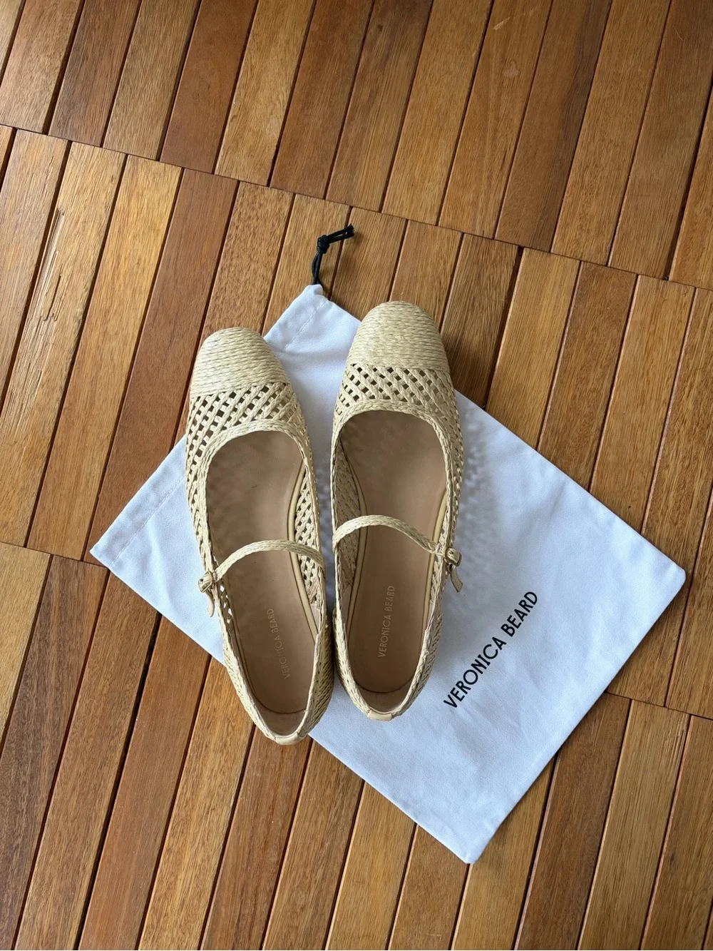 Veronica Beard Natural Beige Woven Mary Jane Flats